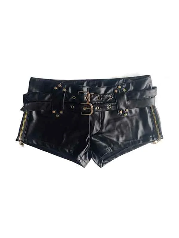 Brownm Punk PU Leather Hollow Shorts
