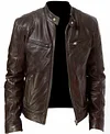 Men's Leather Stand Collar Zipper Punk Motorcycle Style Jacket Coat