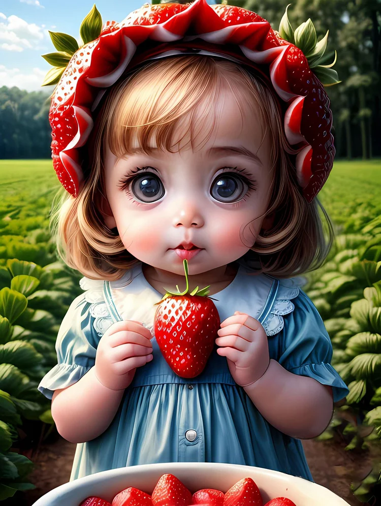 Big Eyes Doll And Strawberry11CT Stamped Cross Stitch 40*56CM
