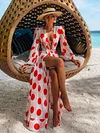 Polka-Dot Floral-Print Puff Sleeves Tunicshang Cover-Ups