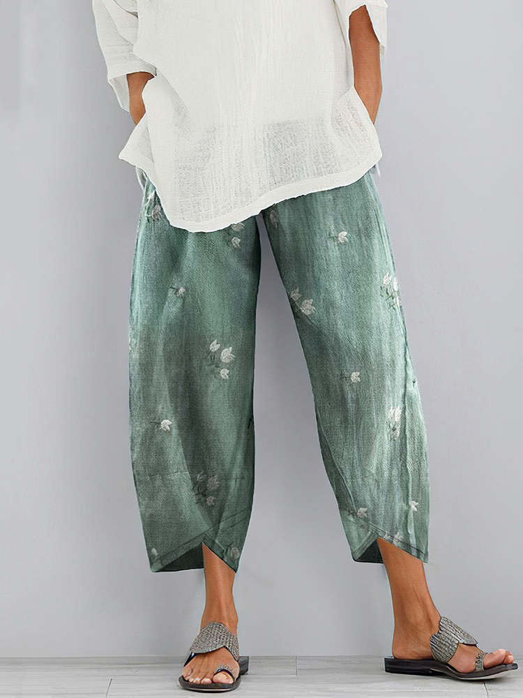 Comstylish Vintage Floral Blended Cotton Loose Casual Pants