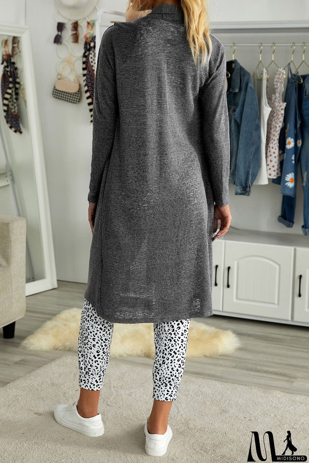 MidiSono - Slouchy Pocketed Knit Longline Cardigan