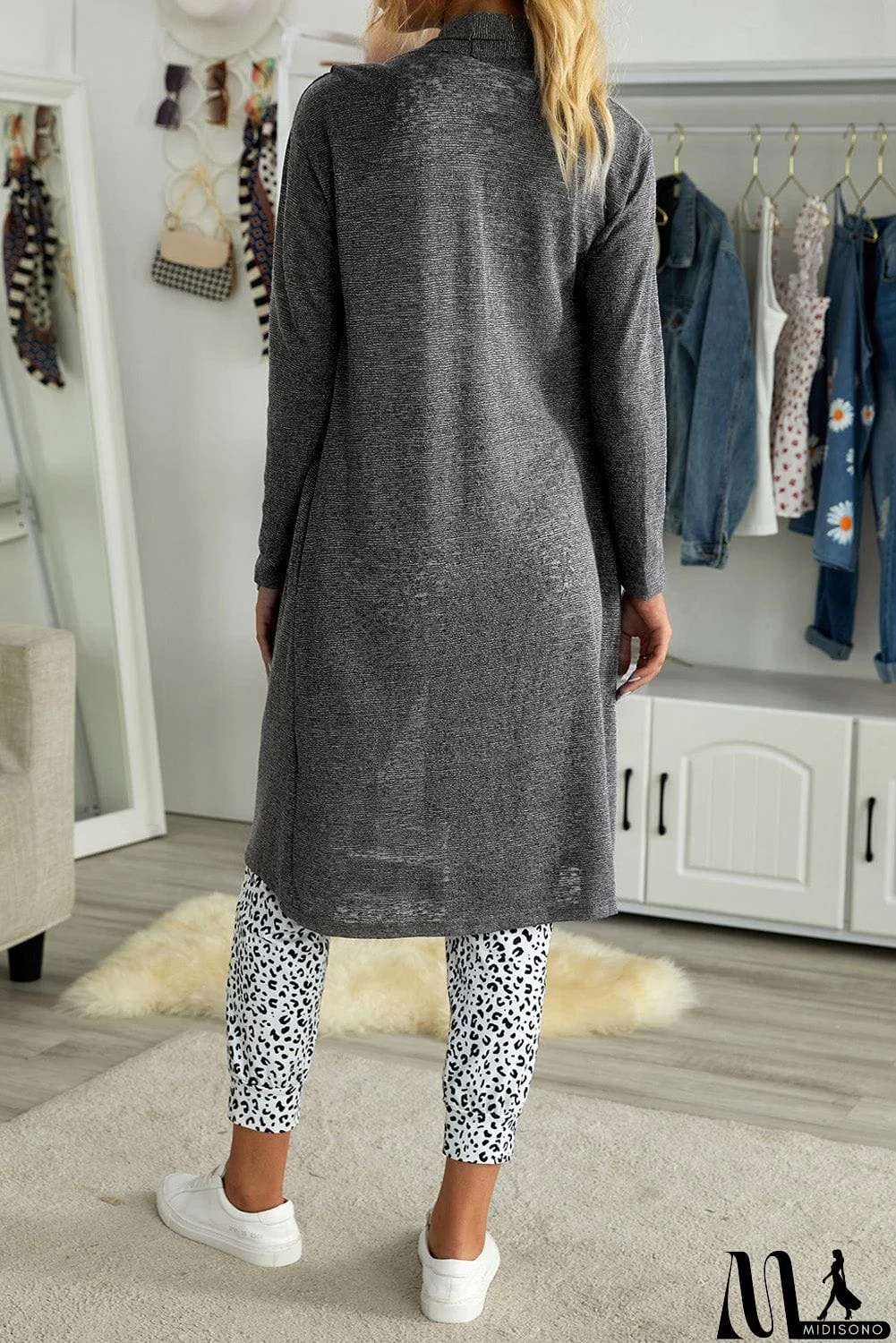 MidiSono - Slouchy Pocketed Knit Longline Cardigan