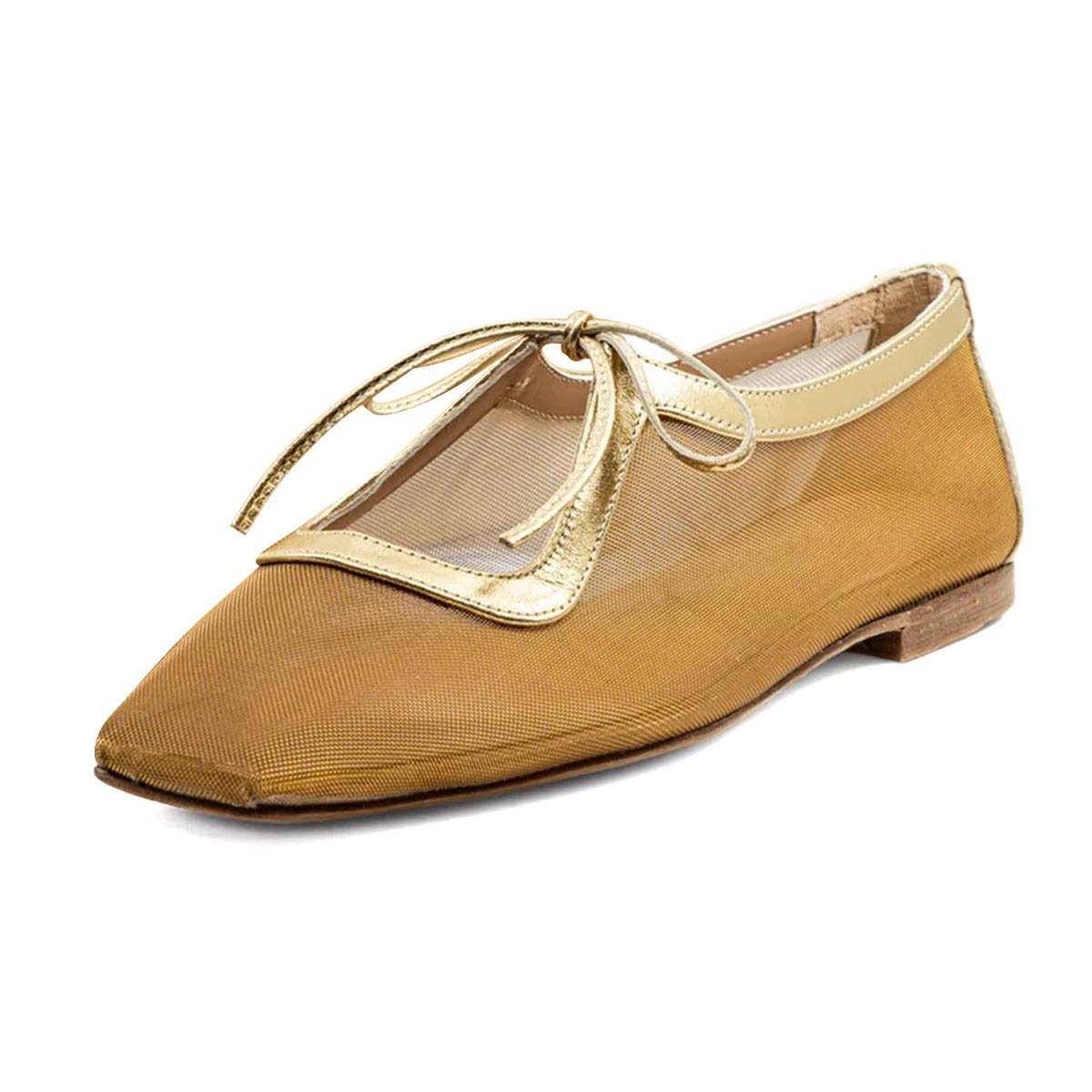 Yellow & Gold Comfy Mesh Square Toe Flat Women Mary Jane Shoes Nicepairs
