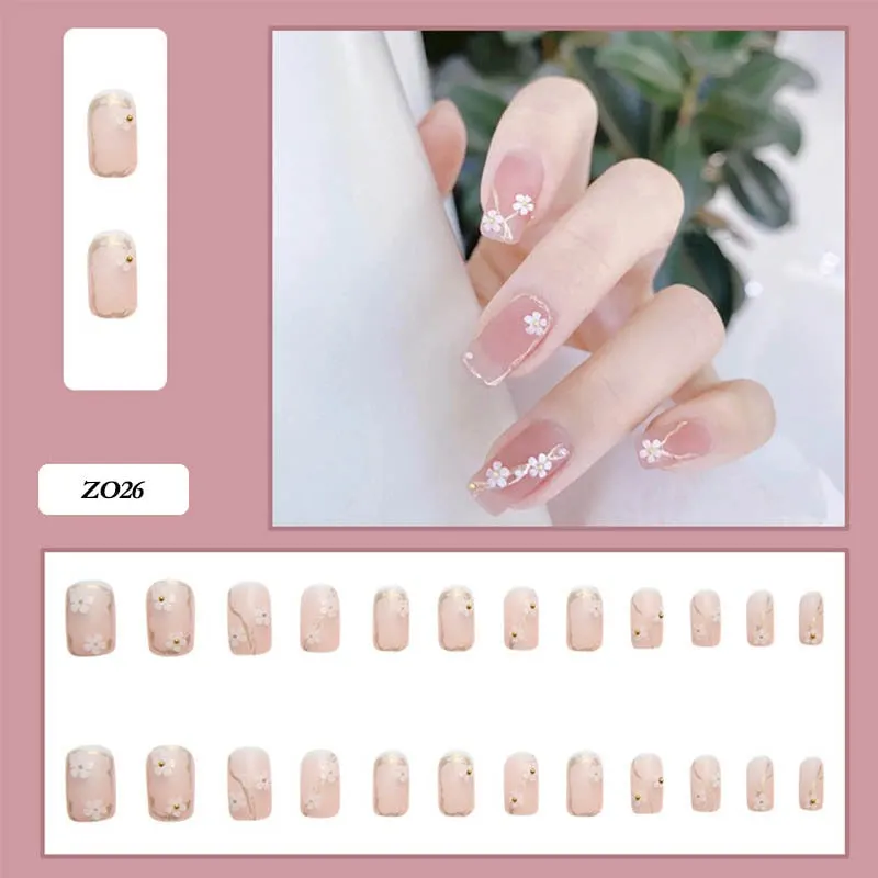 24pcs Butterfly decorated false nails Removable Long Paragraph Fashion Manicure press on nail tips full cover acrylic for girls-Nail Inspo