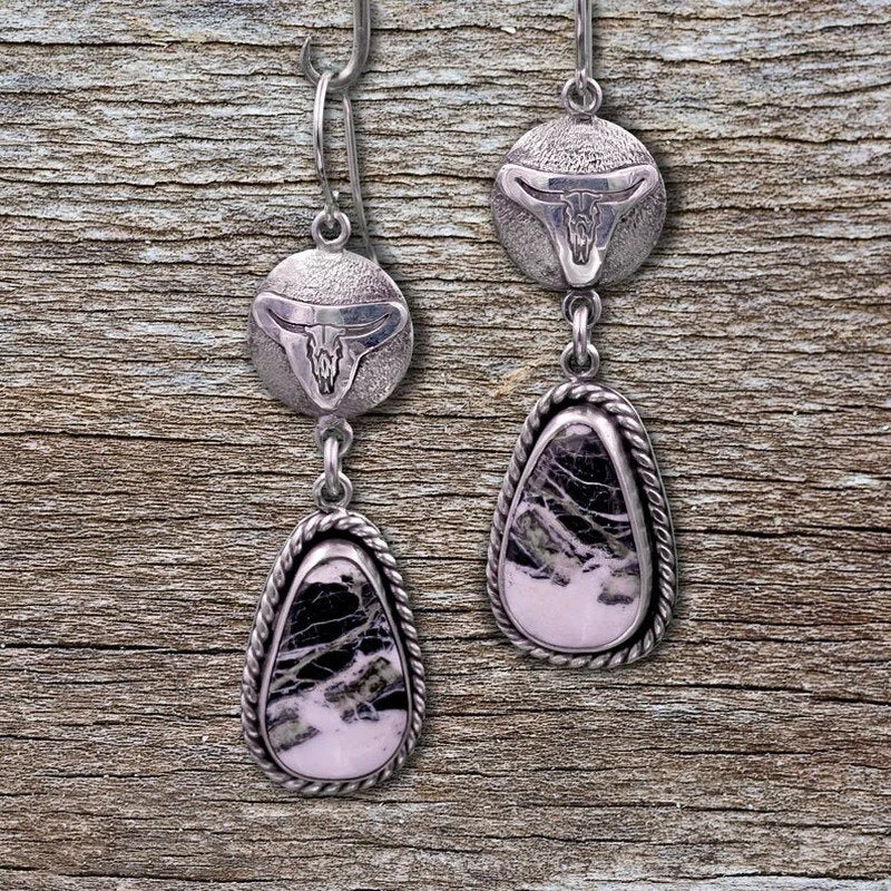 Vintage Carved Bull Head Earrings Ethnic Silver Color Metal Geometry Water Droplets Pink Black Pattern Dangle Earrings for Women