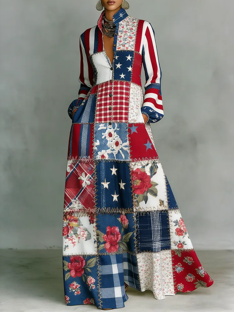 Women's Vintage print Elegant Romantic Vacation Maxi Dress