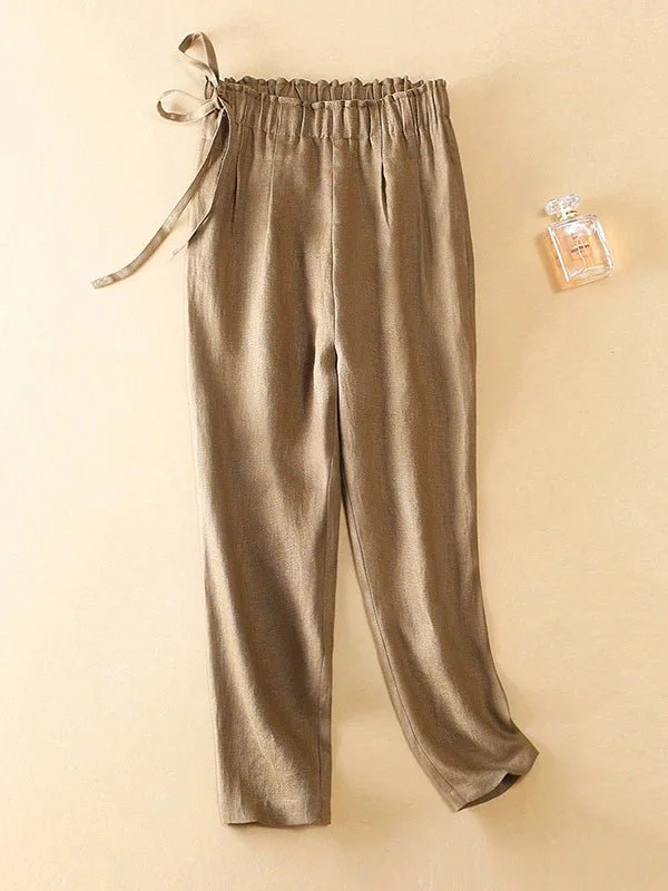 Casual Solid Straight Linen Cropped Harun Pants