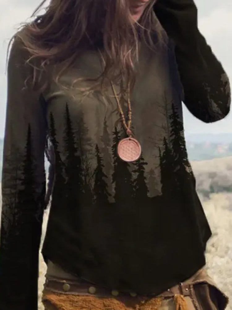 Vintage Tribal Shadow Print Long Sleeve T-Shirt
