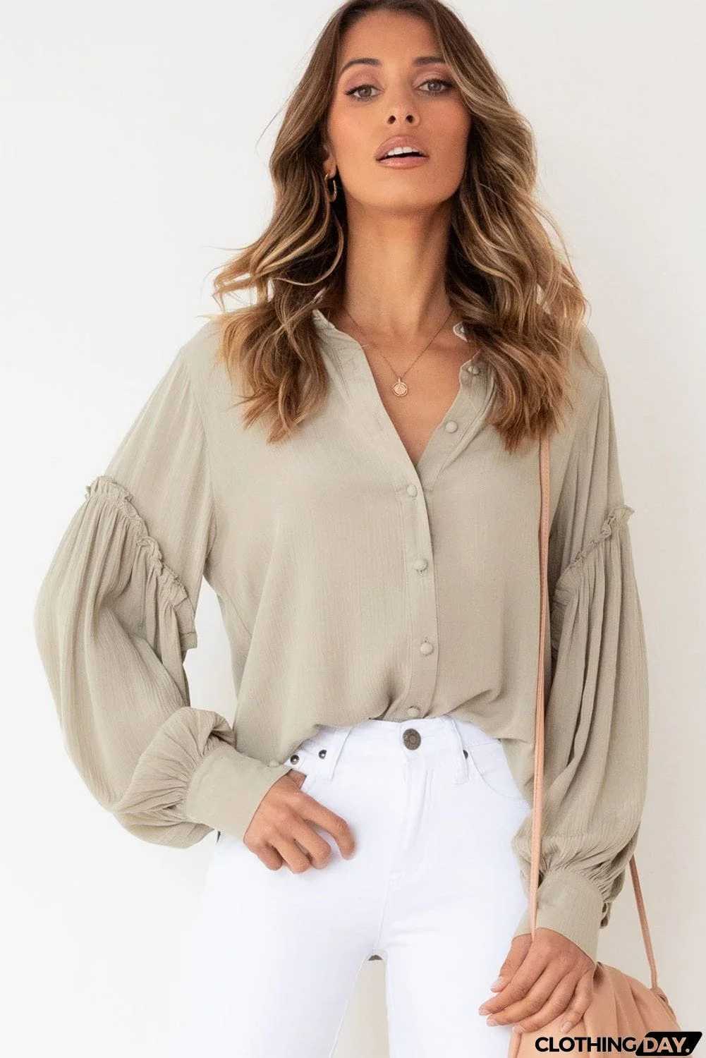 Ruffled Patchwork Bubble Sleeve Loose Shirt