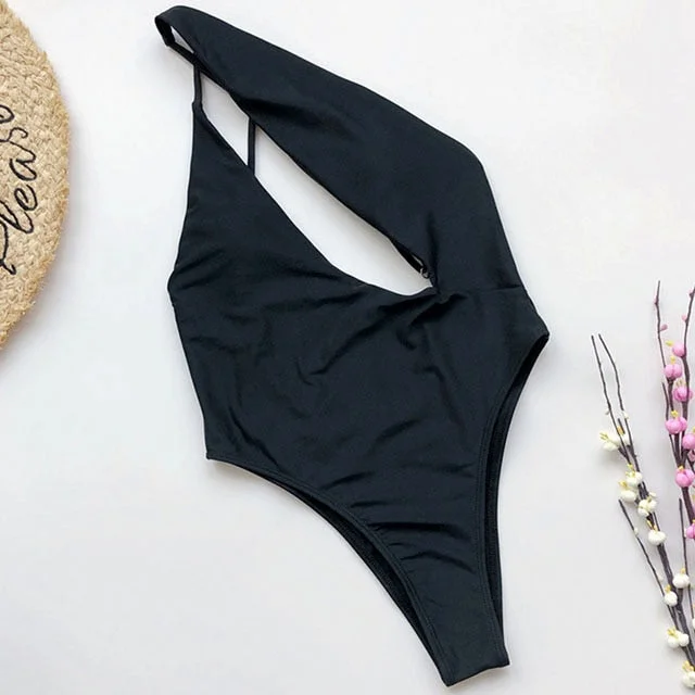 2022 Sexy One Shoulder Female Swimwear One Piece Swimsuit Women Hollow out Monokini Backless High cut Bathing Suit Swim Bodysuit
