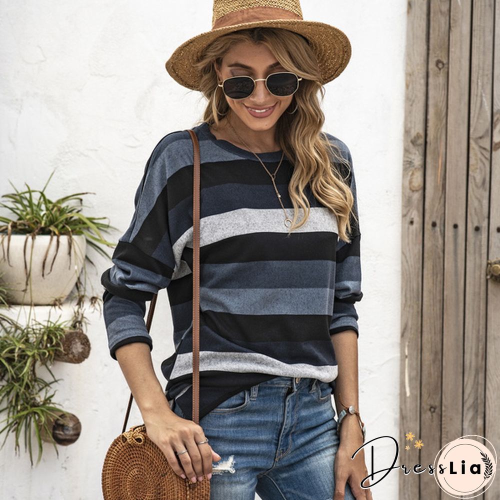 Basic Striped T-shirt Women Plus Size S-5XL Multi Colors Casual Cotton Stretchy Long Sleeve Tops Tee Spring Autumn