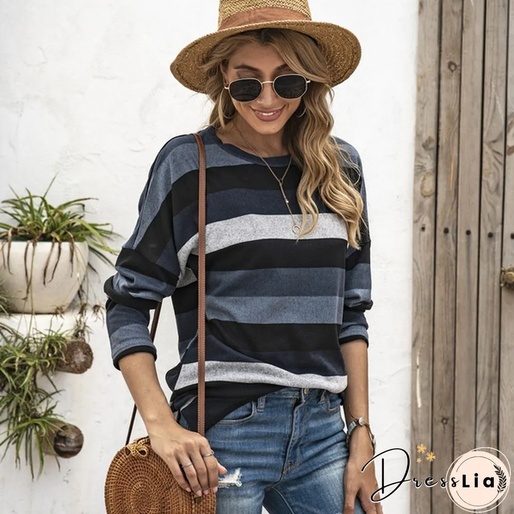 Basic Striped T-shirt Women Plus Size S-5XL Multi Colors Casual Cotton Stretchy Long Sleeve Tops Tee Spring Autumn