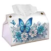 Blue Flowers Butterfly DIY PULeather Diamond Painting Tissue Box for Adults Beginners Gem Art Painting Napkin Holder for Living Room Bedroom Bathroom Table Decor