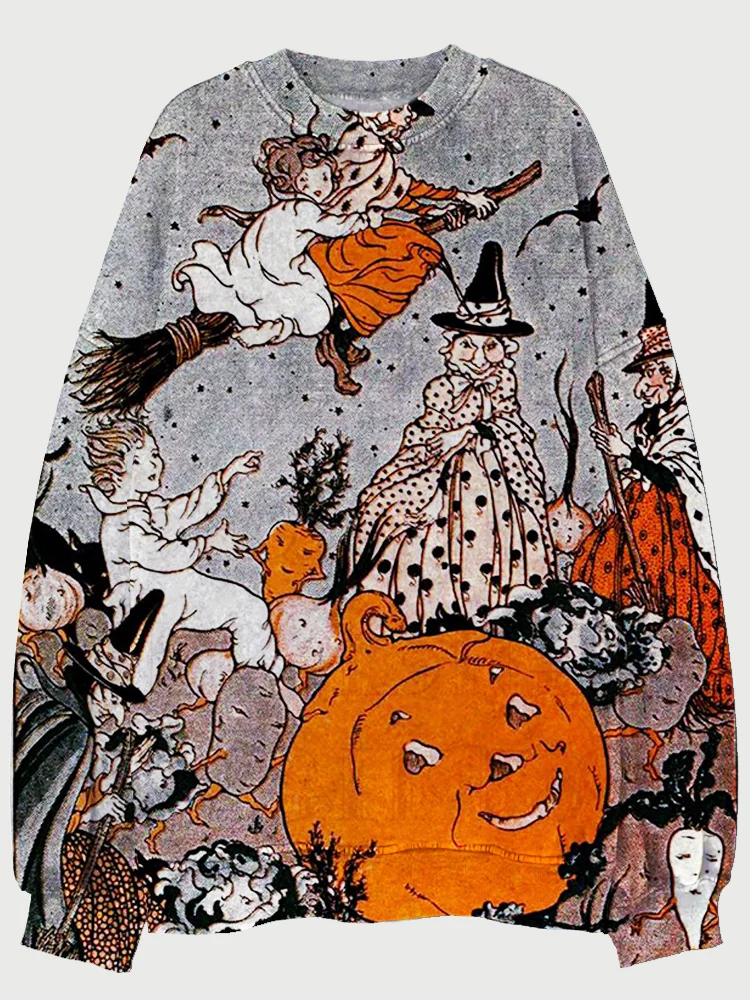 Wearshes Jack O' Lantern And Witches Vintage Halloween Sweatshirt