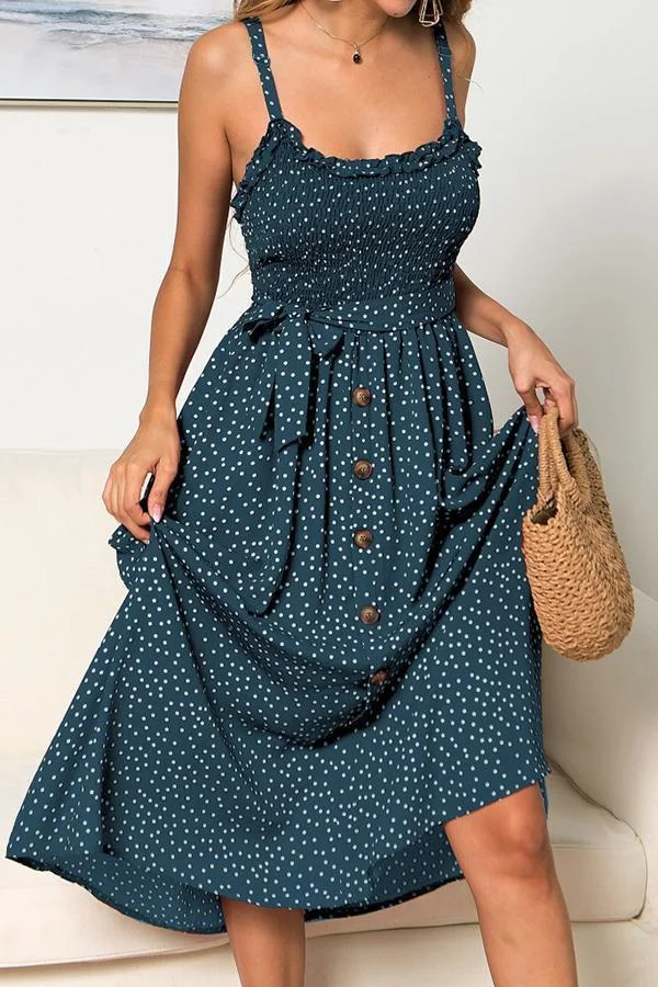 Womens Polka Dot Sleeveless Dress(With Buttons)-Allyzone-Allyzone