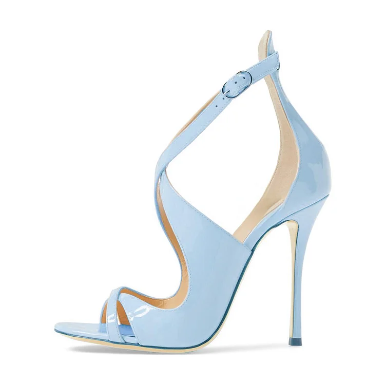 Light Blue Cross-over Strap Open Toe Stiletto Heels Sandals Vdcoo