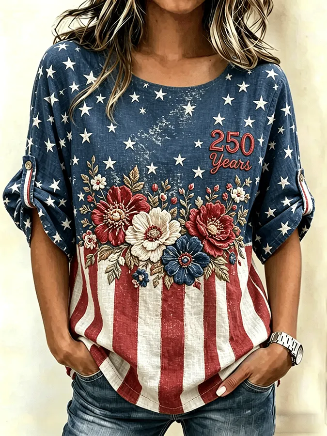 Women's 250 Artistic Floral Cotton Linen Retro Shirt 
