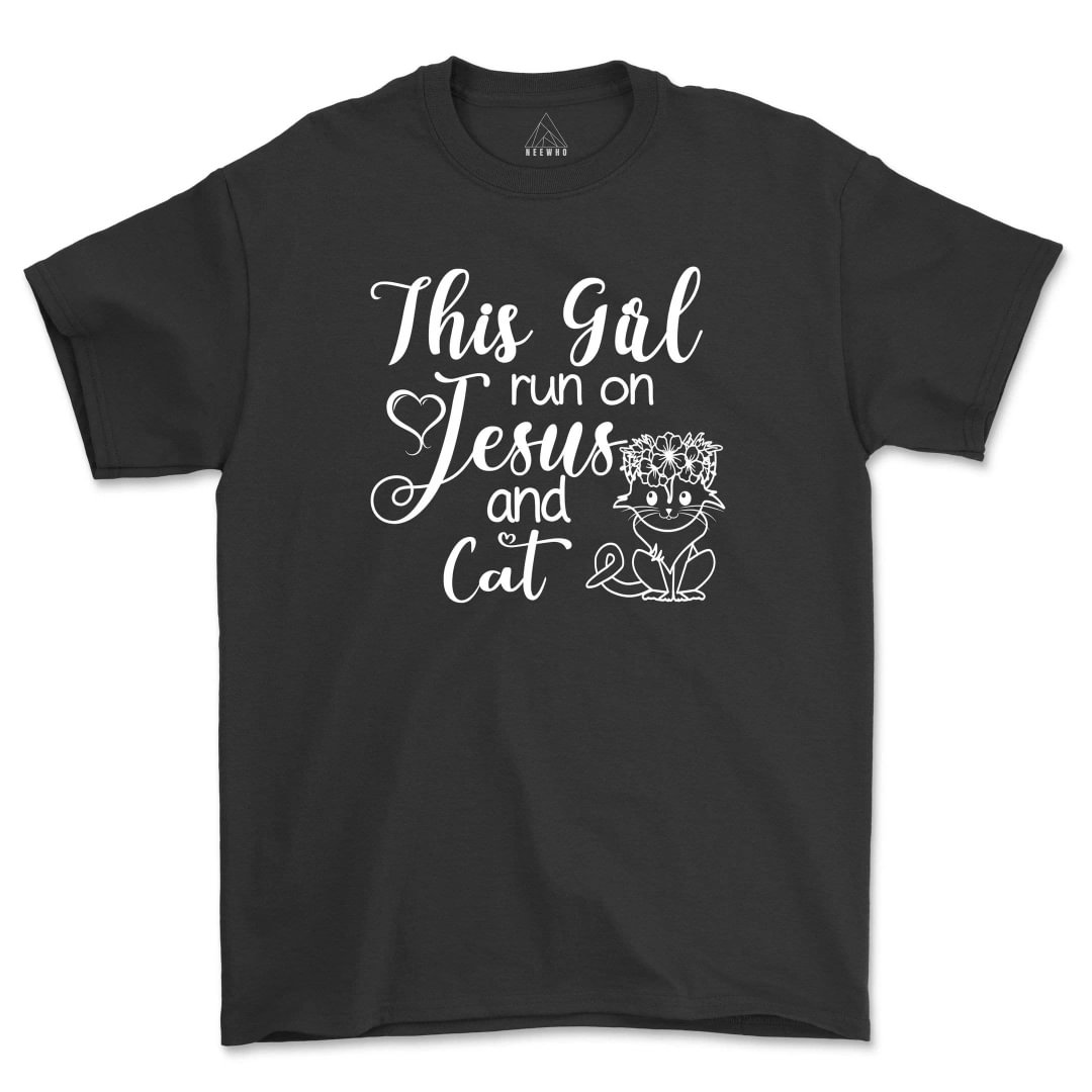 This Girl Runs on Jesus Shirt Cat Pet Lover T-Shirt