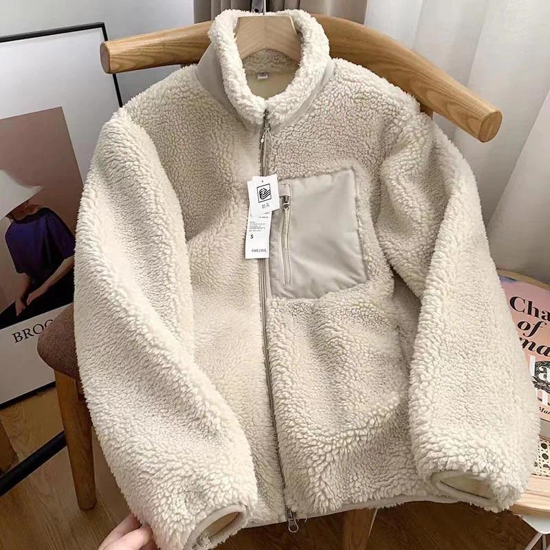 Fashion Lamb Plush Jacket Women's Autumn Winter New Pocket Zipper Long Sleeve Loose Stand Collar Comfort Warm Jacket for Women Fashion Lamb Plush Jacket Women's Autumn Winter New Pocket Zipper Long Sleeve Loose Stand Collar Comfort Warm Jacket for Women