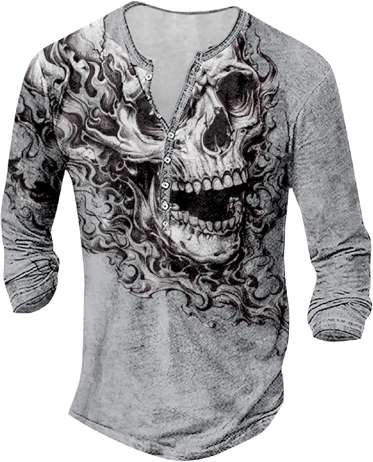Men's Distressed Henley Shirts Retro Long Sleeve Button V Neck Pullover Top / Rvogue / Rvogue