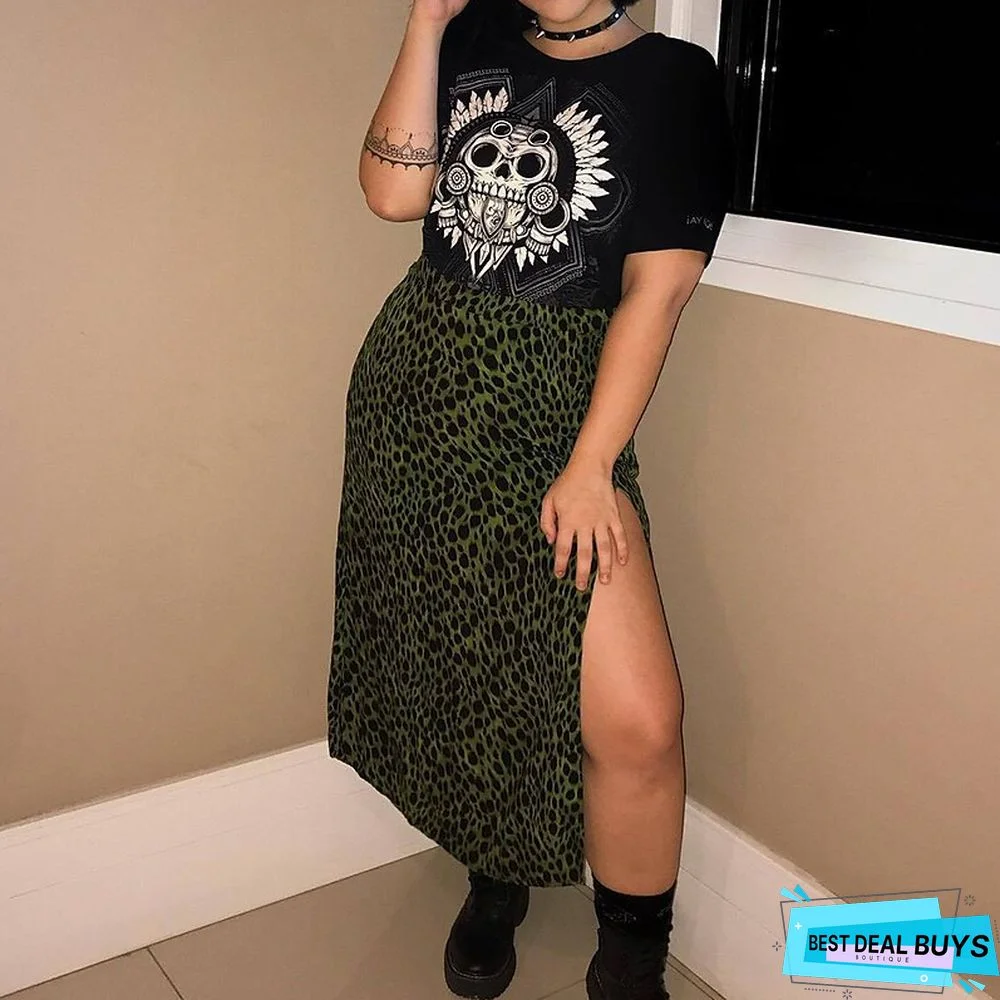 Women's Skirt Midi Polyester Black Purple Brown Green Skirts Summer Split Print Without Lining Fashion Holiday Vacation S M L