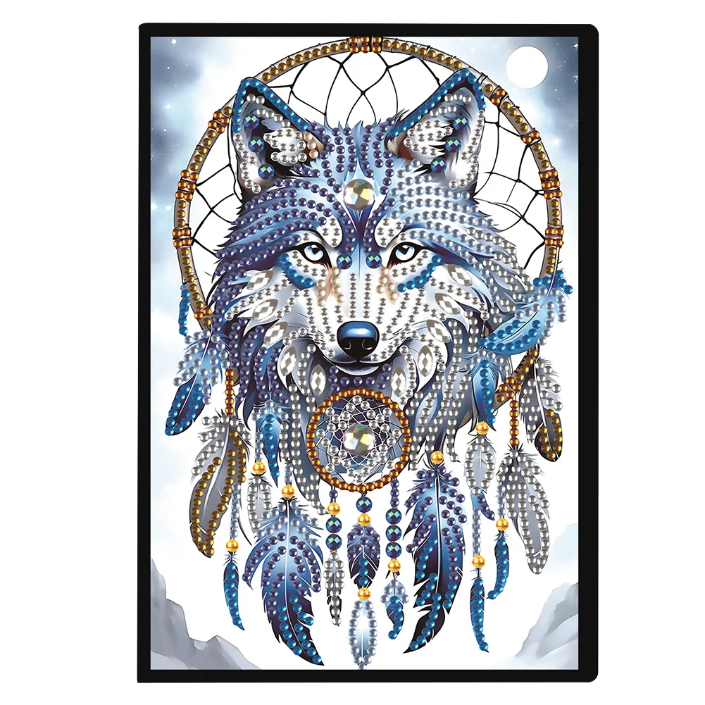 Animal Diamond Painting Notebook DIY Diamond Art Diary Book(Dreamcatcher Wolf B)