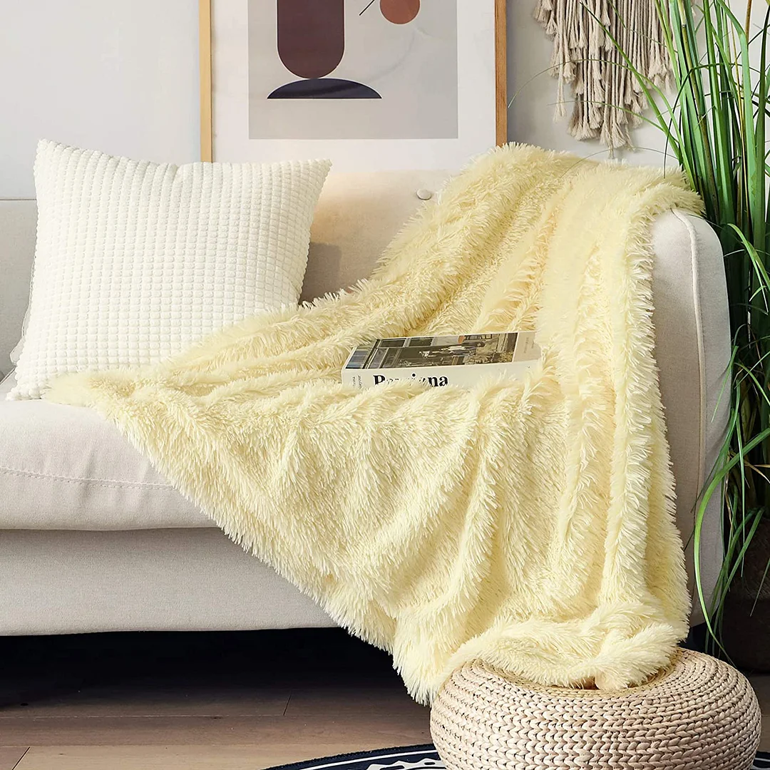 Home Decorative Soft Faux Fur Shaggy Throw Blanket Plush Fleece for Couch Sofa Bed Cover