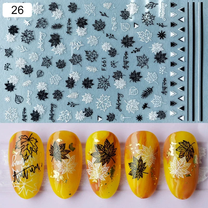 1 Sheet iridescent Nail Sticker Black leave 3D Transfer Beautiful Nail Decals Decoration Summer Popupar DIY Nail Design