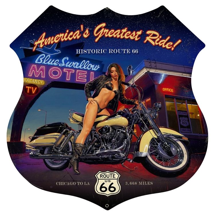 American Route 66 Motorcycle - Tin Signs/Wooden Signs - Car Series - 12*12 inches (shield)