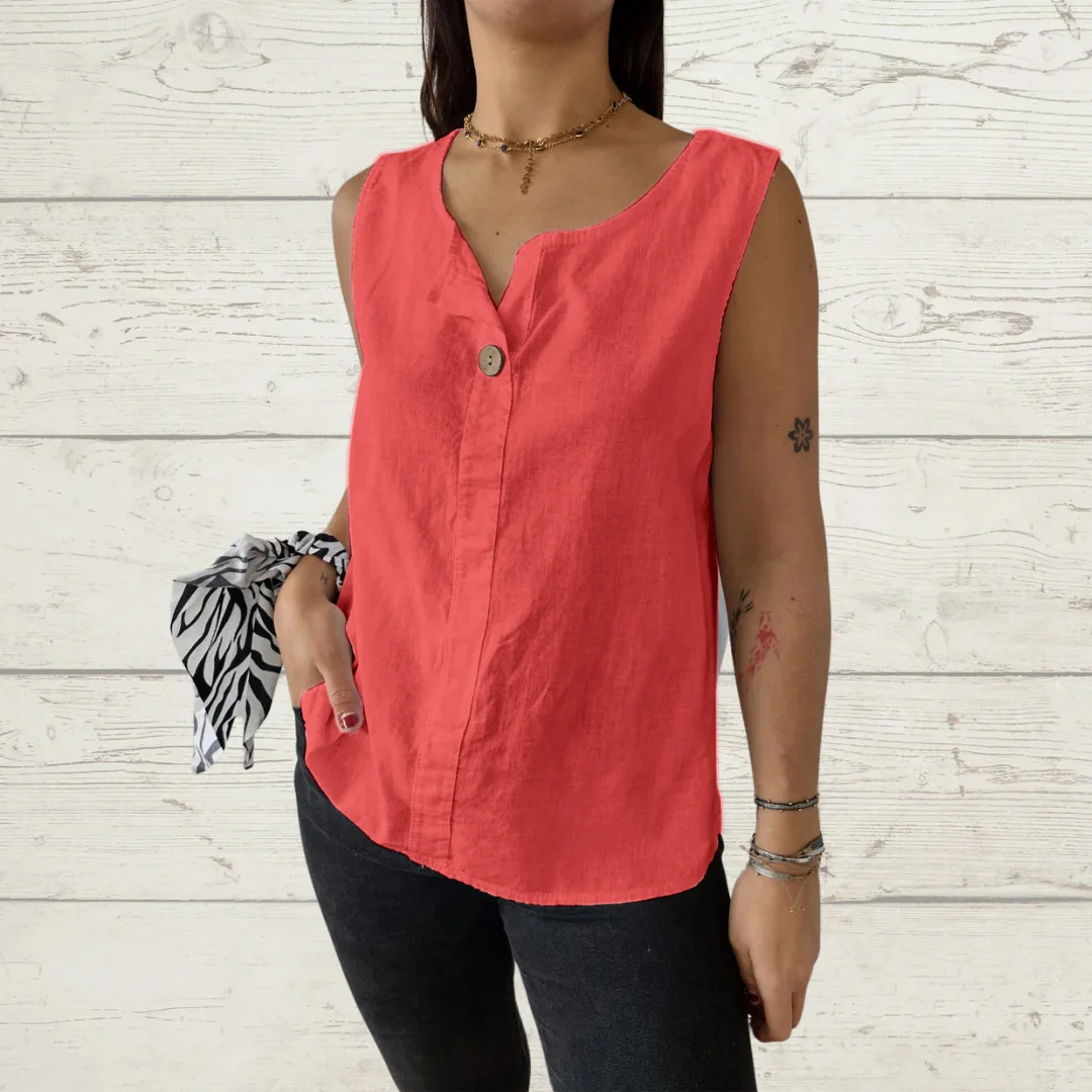 Nigikala Nigikala Summer New Women's Vest Casual Loose Cotton T-Shirt Button Top