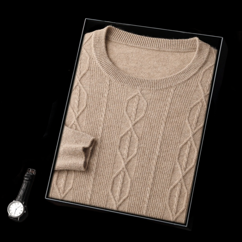 Crew Neck Solid Cashmere Sweater For Men REAL SILK LIFE