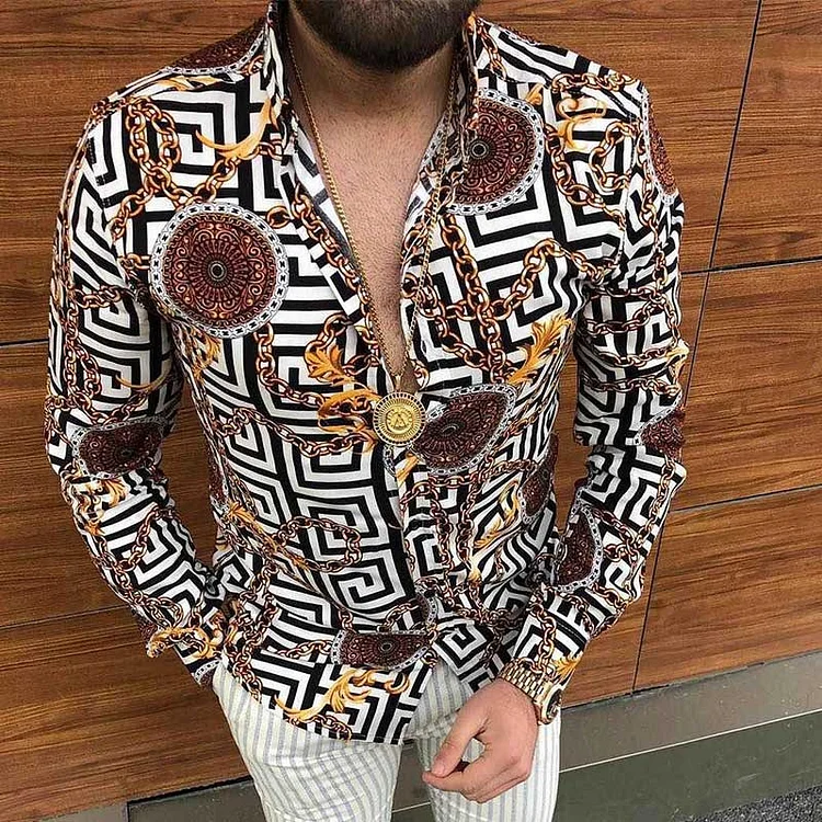 Men's Long Sleeve Shirt Casual Printed Top
