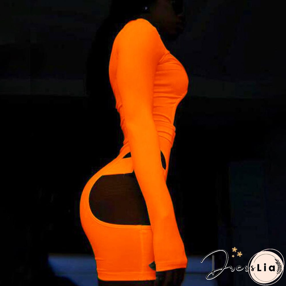 Women's Shorts Fluorescent Green Long Sleeve Jumpsuit