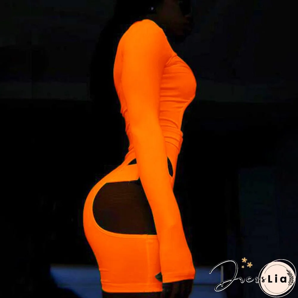 Women's Shorts Fluorescent Green Long Sleeve Jumpsuit