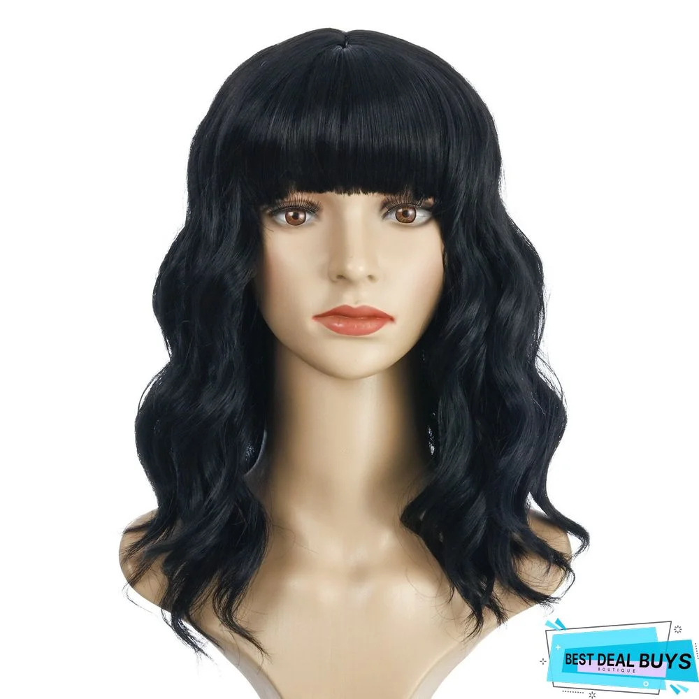 European and American Short Curly Hair with Bangs and Chemical Fiber Headgear