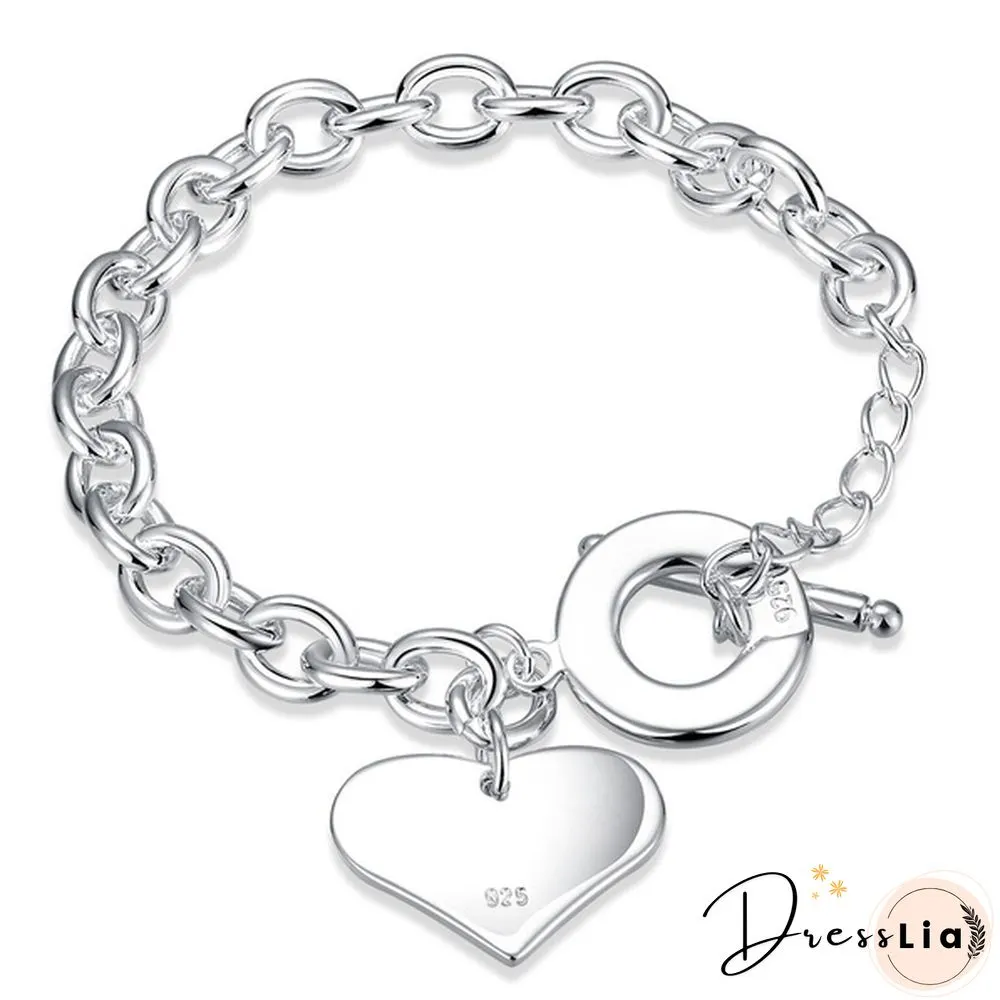 Fashion Jewelry Double Heart 925 Sterling Silver Chain Bracelets for Women
