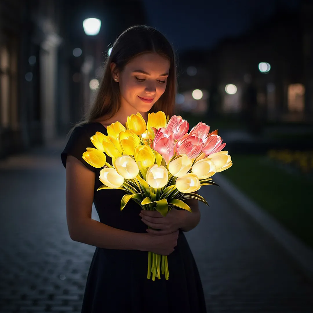 15Pcs Radiant Romantic Tulip Light LED Adjustable Tulip Night Light Warm Light Luminous Bouquet Ornament Gift for Anniversary/Wedding/Birthday