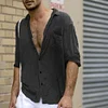 Gioiacombo™ Camicia da uomo in cotone e lino con tasche