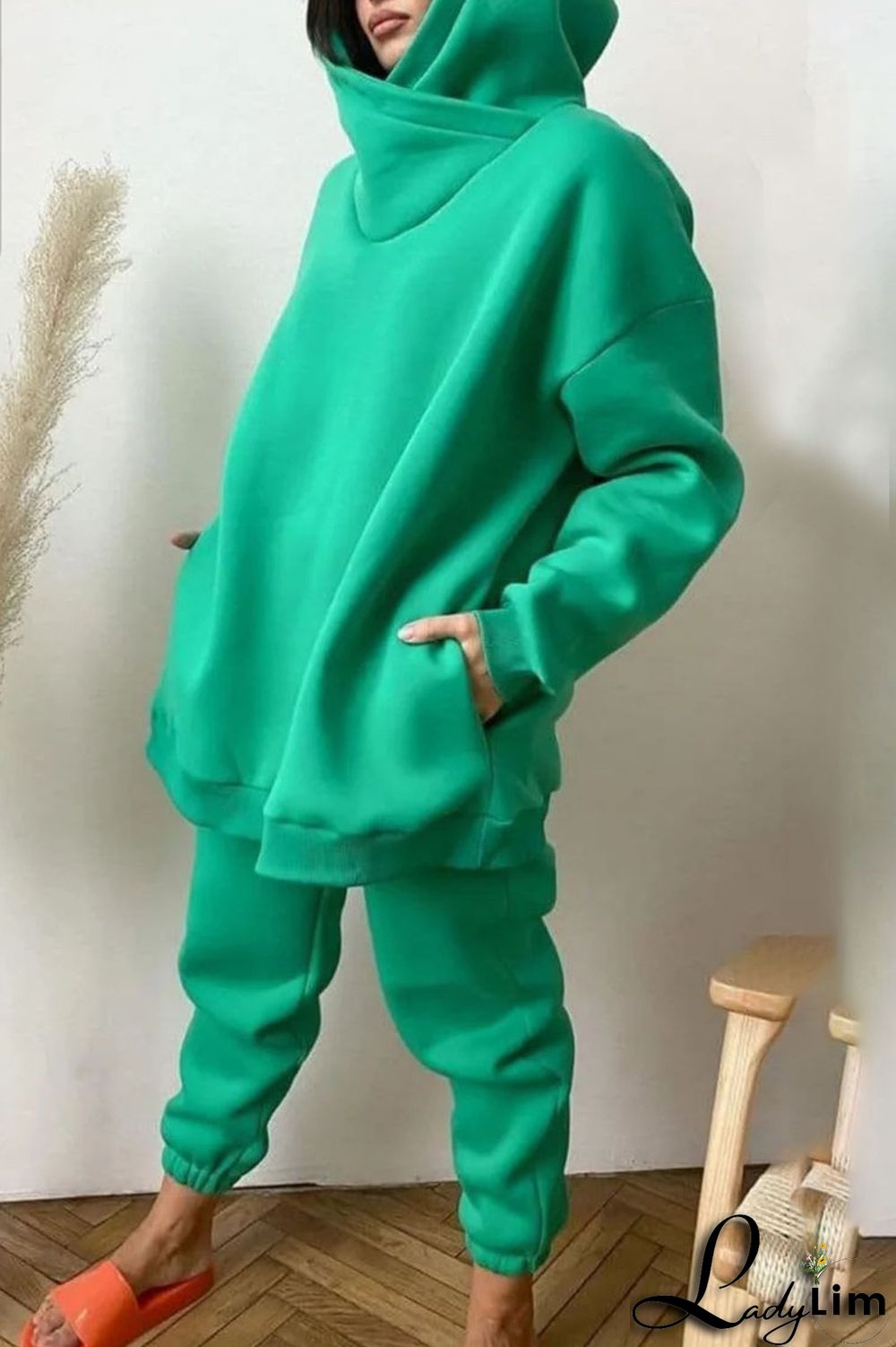 Dark Gray Casual Solid Split Joint Hooded Collar Long Sleeve Two Pieces