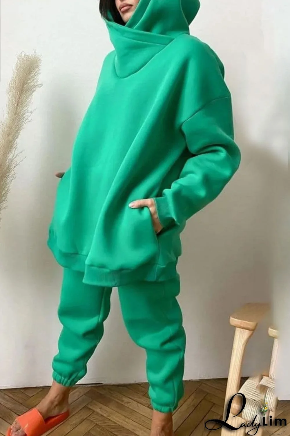 Dark Gray Casual Solid Split Joint Hooded Collar Long Sleeve Two Pieces