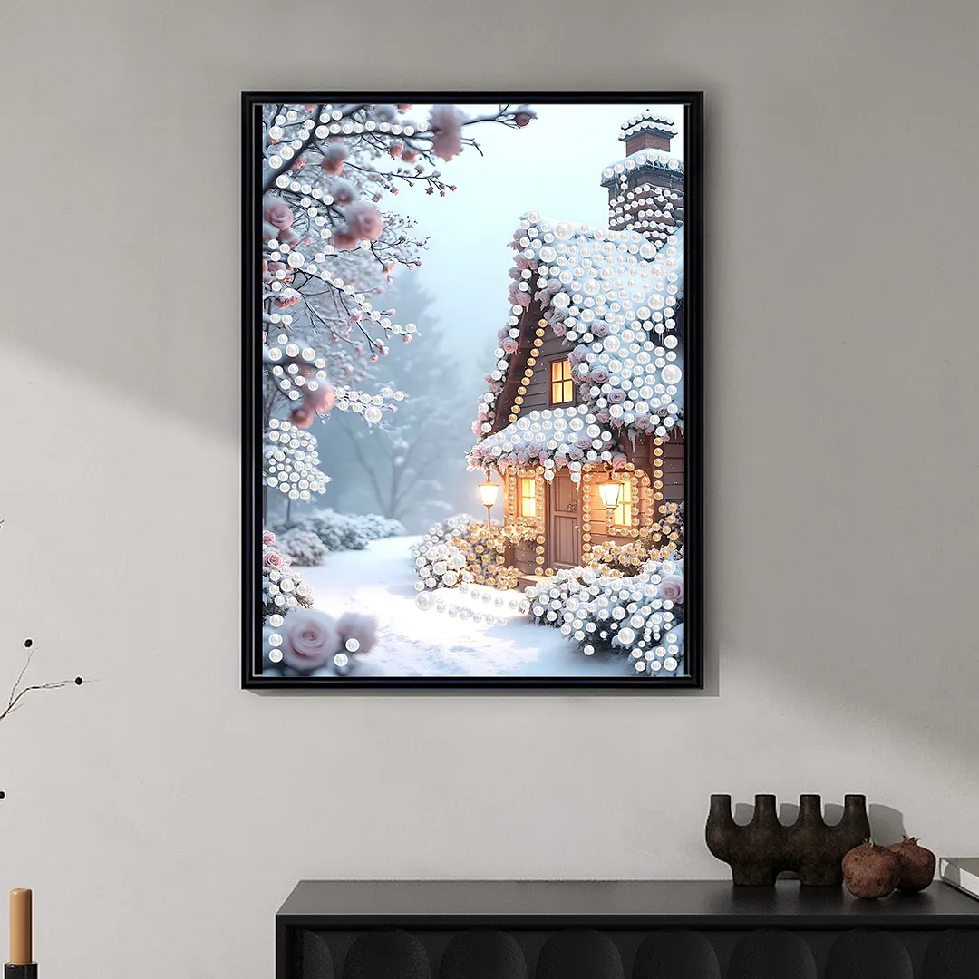 Pearl Painting Kit for Adults Snow Flower House 11.81x15.75in