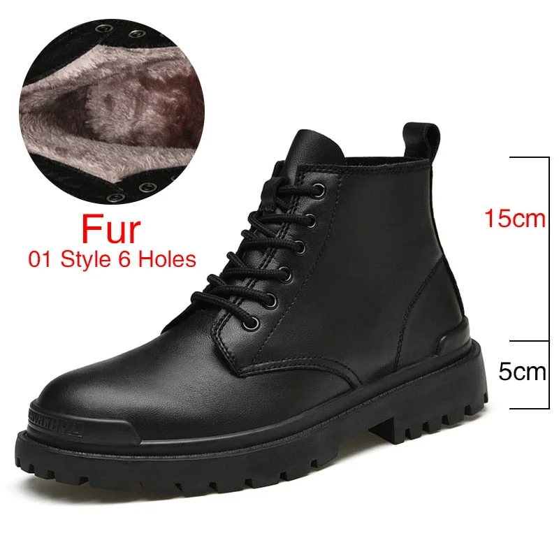 DEKABR Warm Winter Ankle Boots Men Casual Genuine Leather Shoes Lace-Up Platform Waterproof Work Mens Boots Military Army Boots