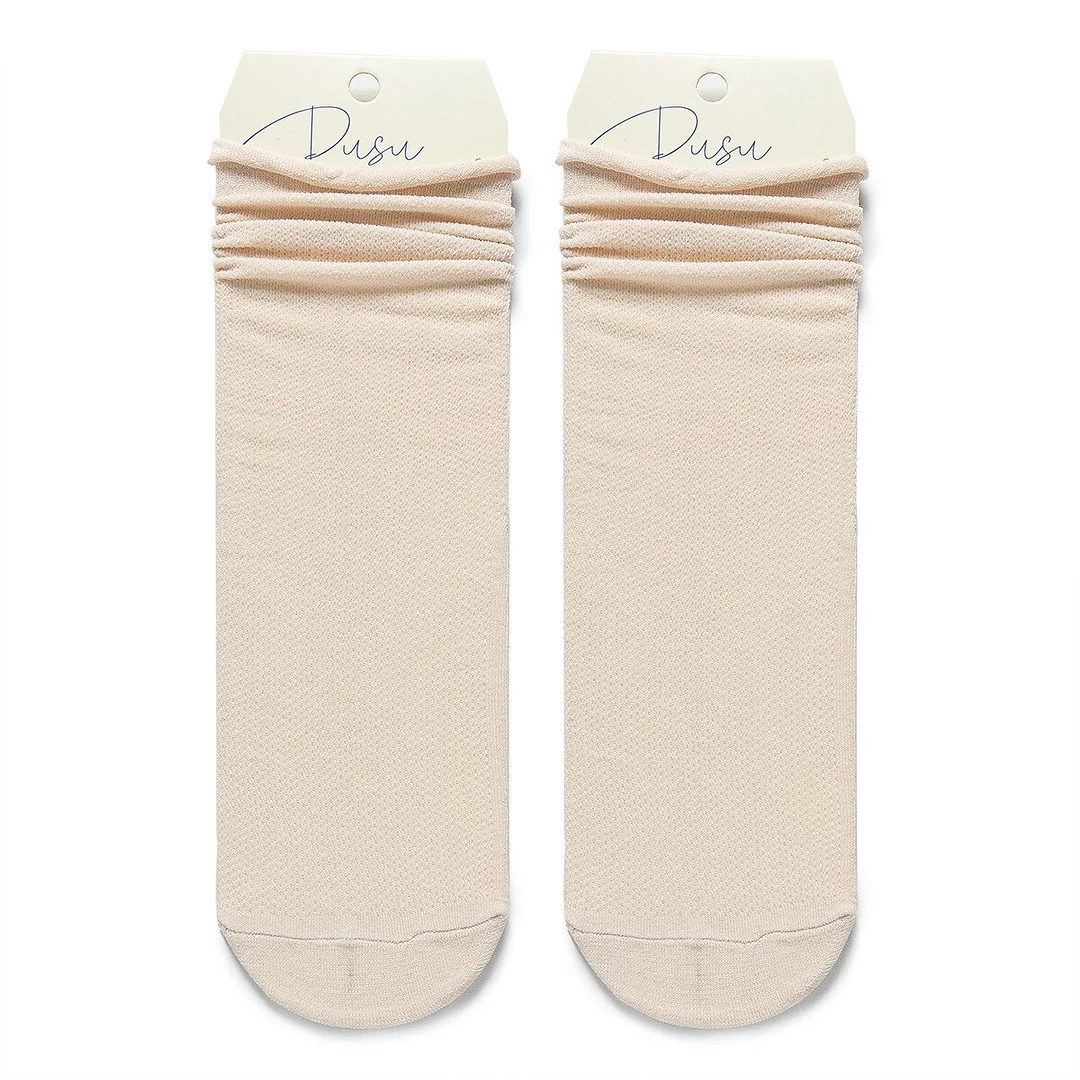 Spring/Summer Mesh Thin Stacked Socks-Curled Edge Breathable Sweat-absorbing Solid Cotton Hollow Mid Tube Socks