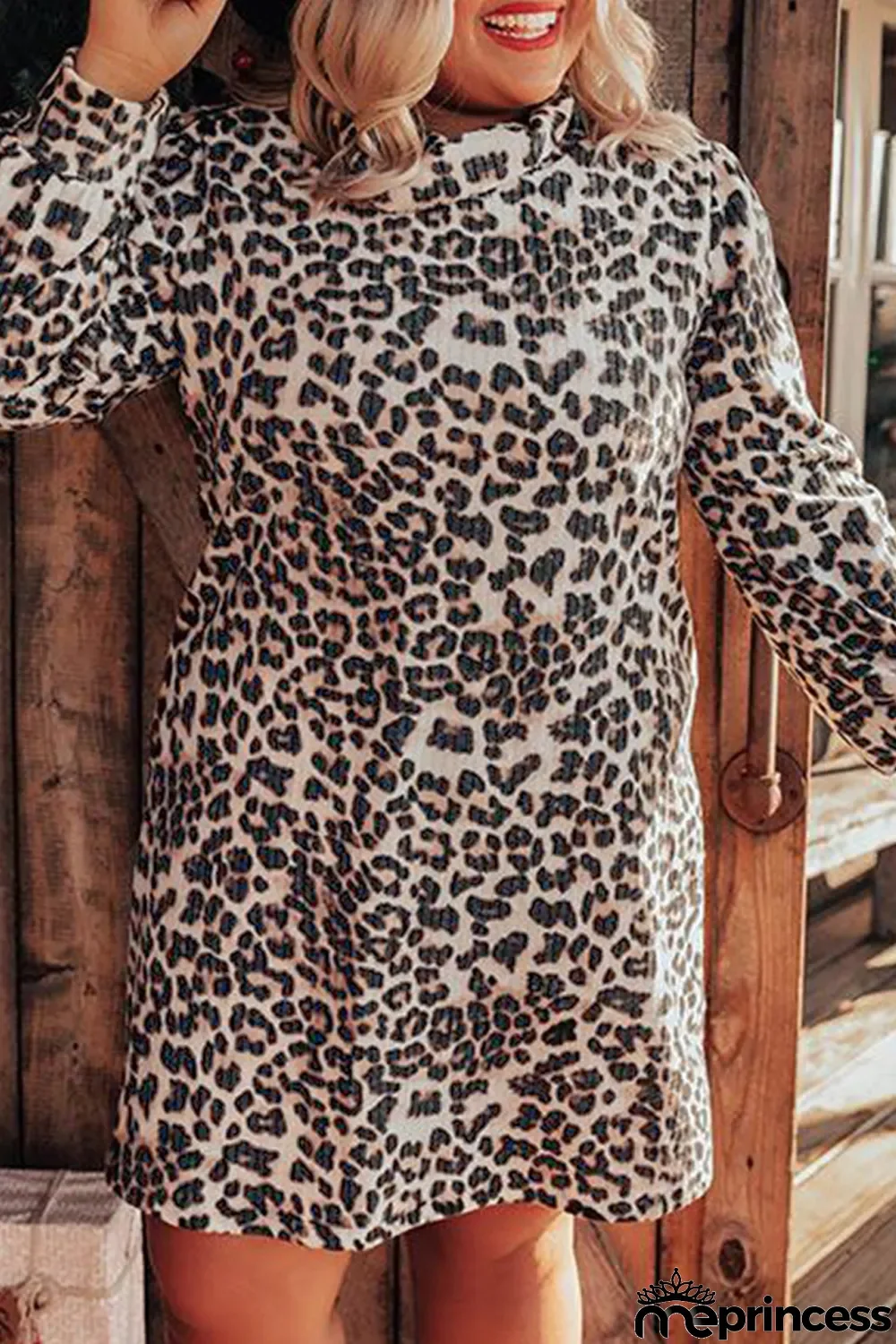 Leopard Plus Size Turtleneck Leopard Dress