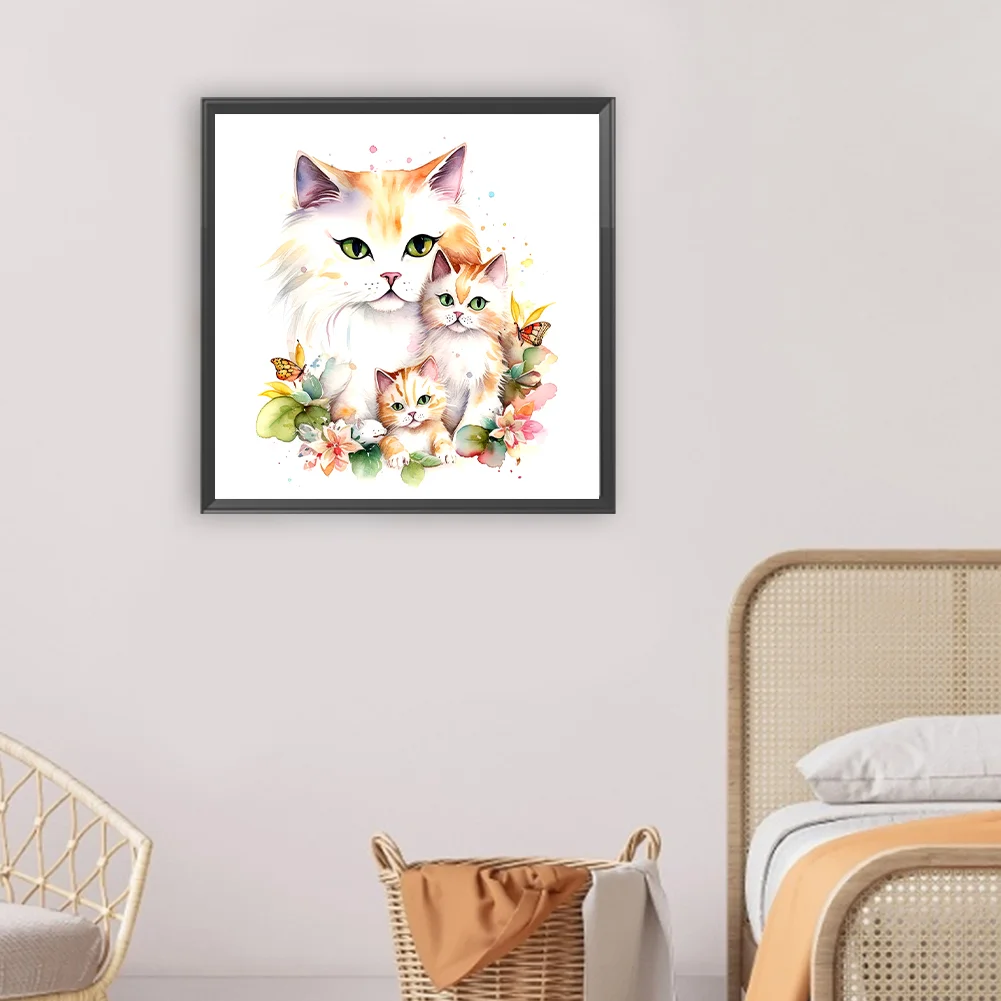 Full Round Diamond Painting 30*30cm - Cat Family