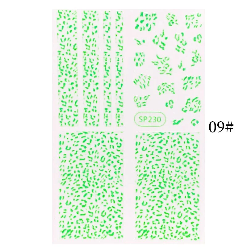 1PC Zebra Serpentine 3D Nail Stickers Fluorescence Green Leopard Prints Sliders Animal Skins Nail Art Decoration For Manicures