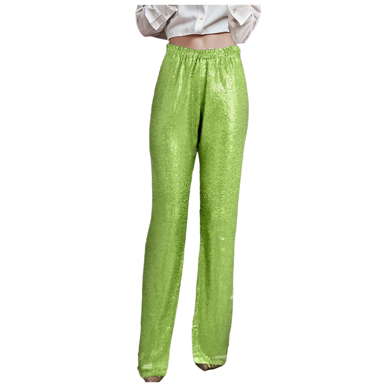 Smart Casual Trousers – Women's Sequined Bottom Trousers Shiny High Waisted Flared Wide Leg Trousers Vintage Carnival Party Night Club Jogging Pants | Xinkeke