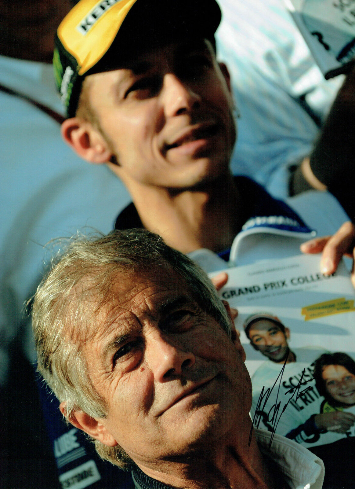 Giacomo AGOSTINI with Valentino ROSSI Autograph Signed 16x12 Photo Poster painting AFTAL COA