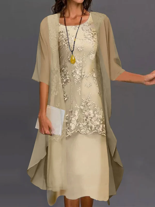 Elegant Lace Chiffon Dress Two-Piece Suit